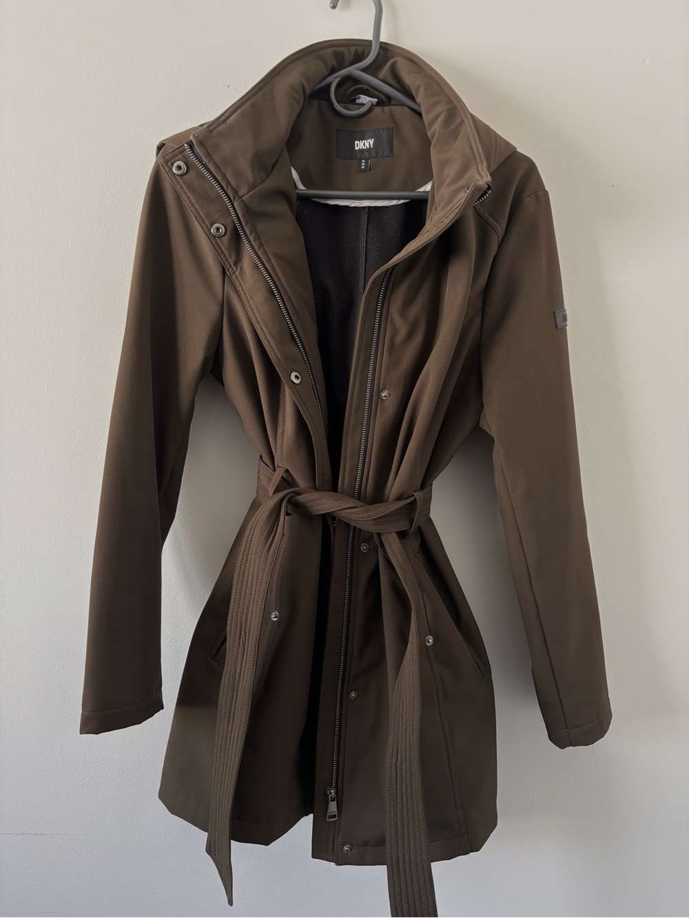 Dkny Army Green Belted Trench Coat